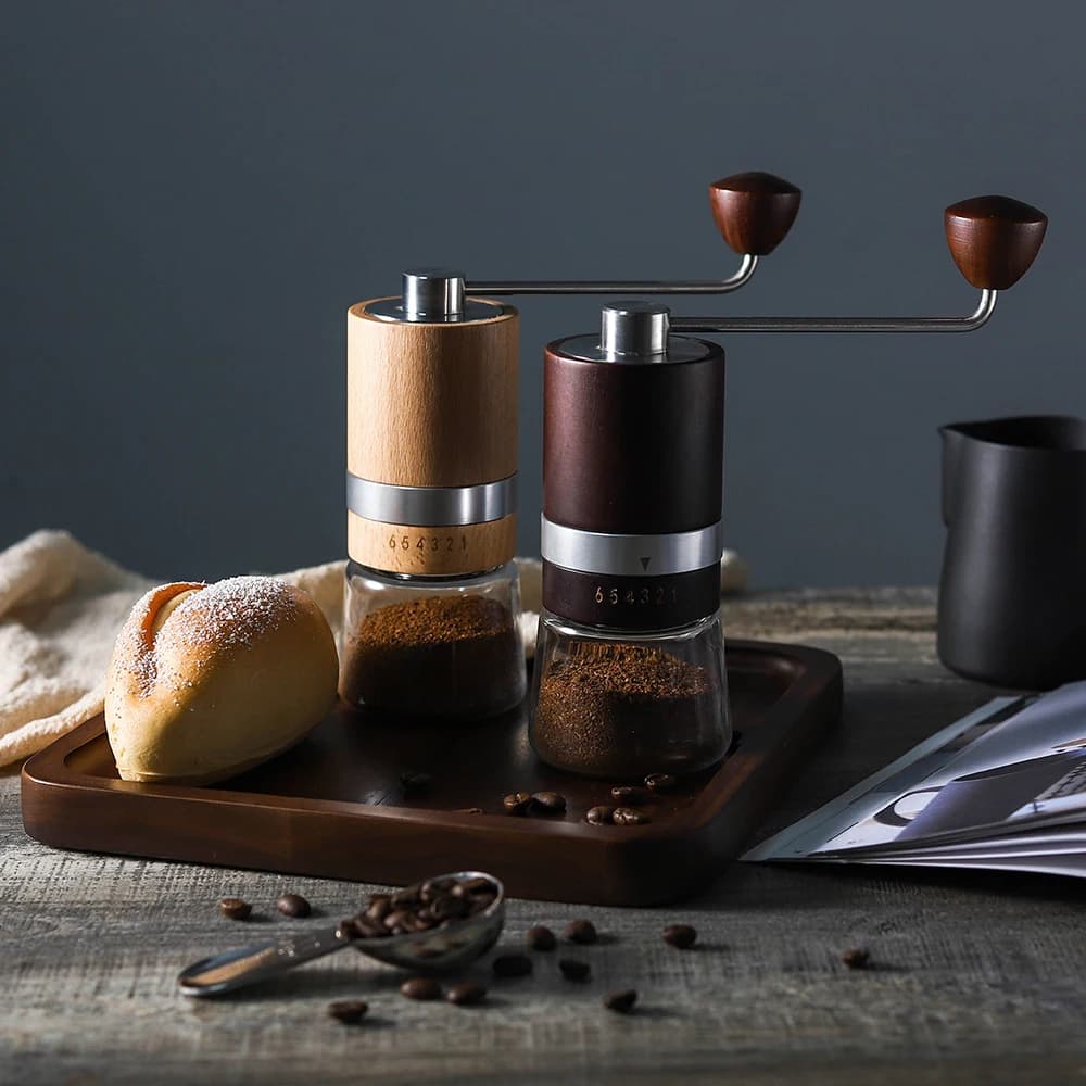 New Arrival Kitchen Gadgets: Wooden Manual Coffee Bean Grinder with Stainless Steel Burr and Adjustable Grind Settings