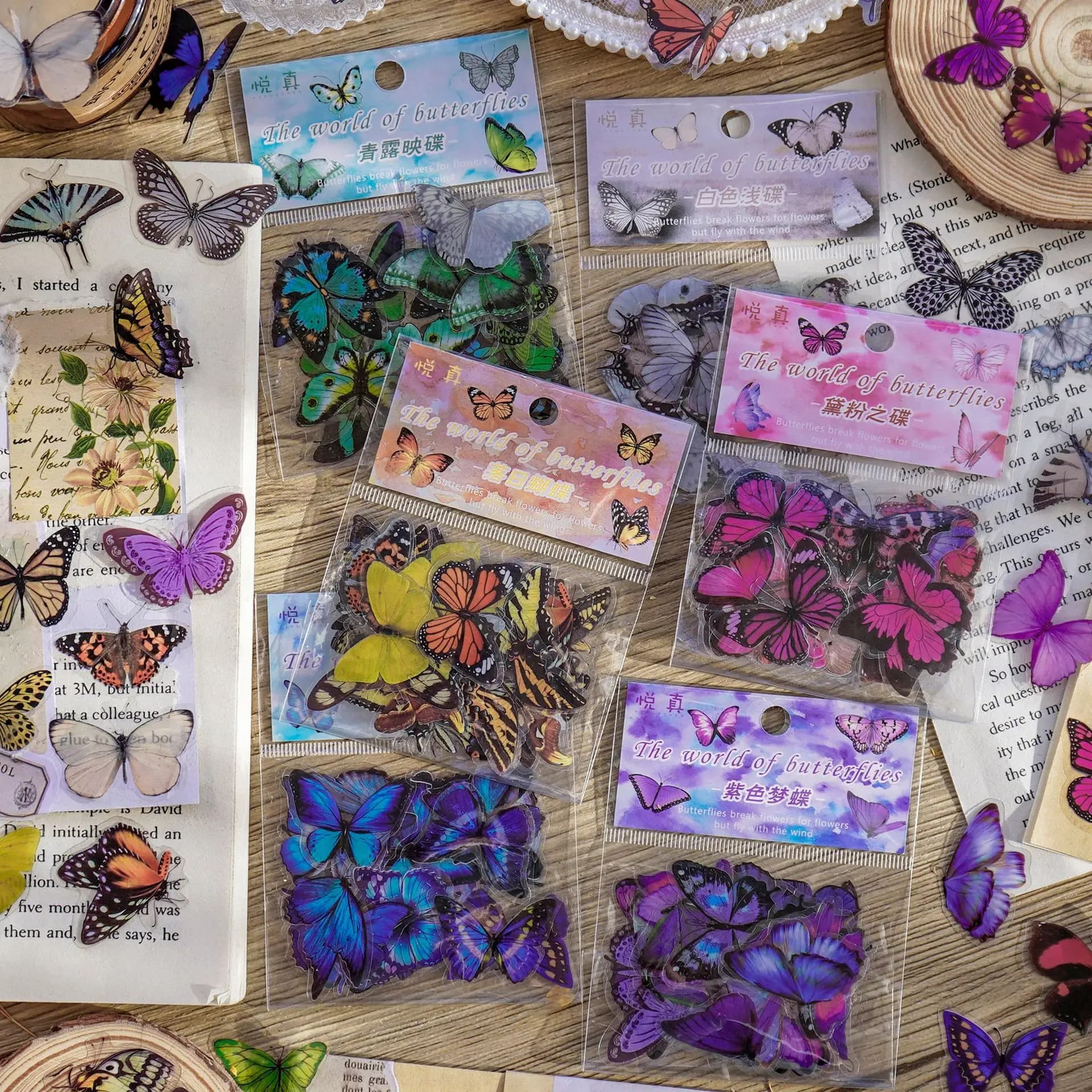 Card Lover 40 Pcs [Butterfly Garden Series] Vintage Journal Stickers Waterproof Paper Sticker Paper Scrapbooking Material Kit