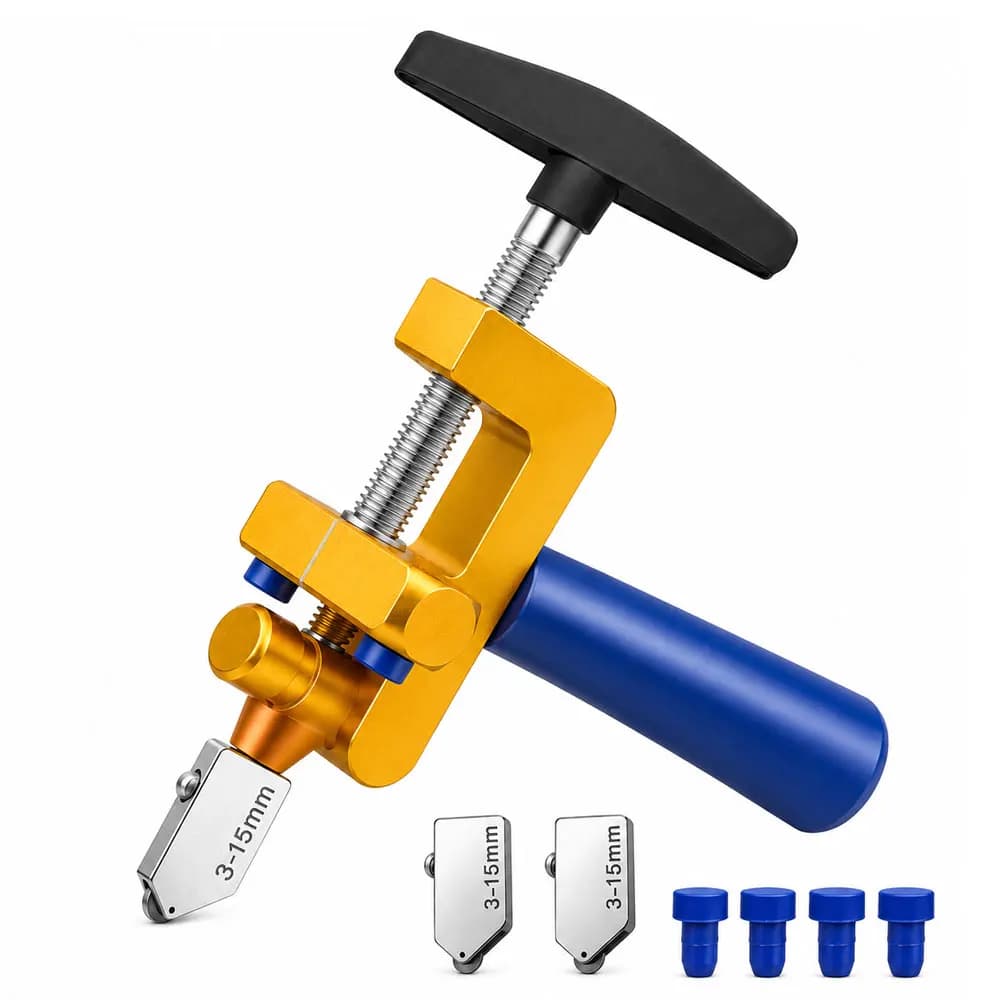 2-in-1 Manual Glass and Tile Cutter, Aluminum Alloy Tool with 3 6mm Tungsten Steel Heads for 3-15mm Glass, Mirrors and Tiles DIY