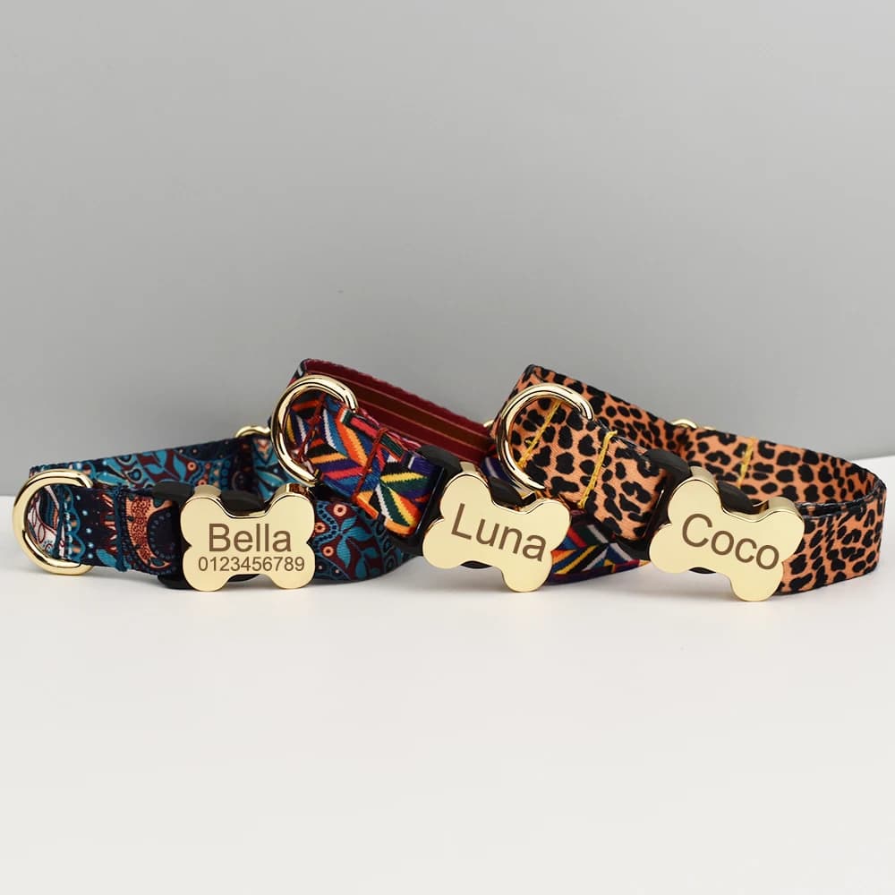 Ethnic Custom Engraved Dog Collar Personalized Nameplate For Small Medium Large Dogs Pet Collar With Matching Leash