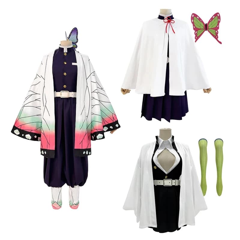 Costume Cosplay Anime Kochou Shinobu Tsuyuri Kanawo Kanroji Mitsuri, Top Ricamato, Pantaloni, Gonna, Halloween