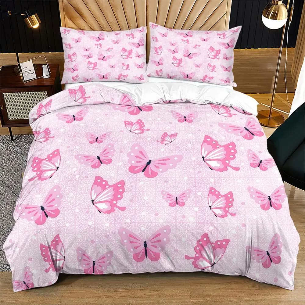 Butterfly Duvet Cover Set Aesthetic Floral Bedding Set Digital Print Quilt Cover Soft Microfiber Bedroom Home Decor