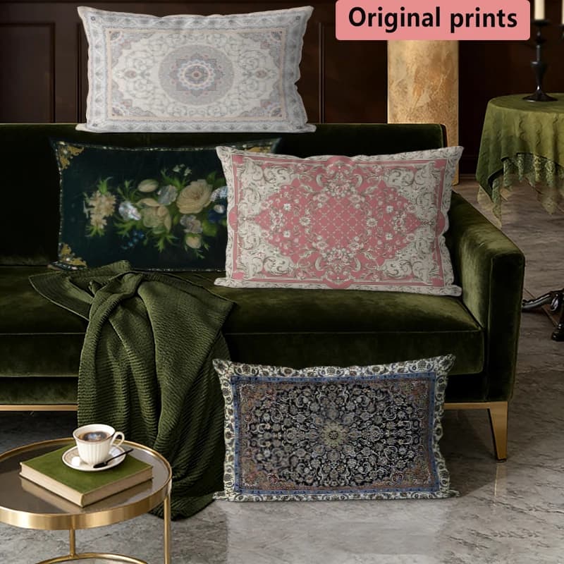 Vintage Floral Rug Pattern Lumbar Pillow Covers Suitable For Sofa Bedroom Car Pillow Cover Cushion Rectangular Back Cushion