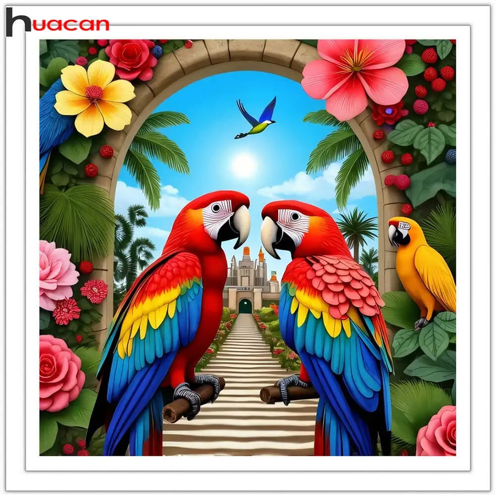 Huacan Parrot 5D DIY Diamond Paintings Flower Full Square Round Drill Mosaic Animal Diamond Embroidery Kits Home Decoration