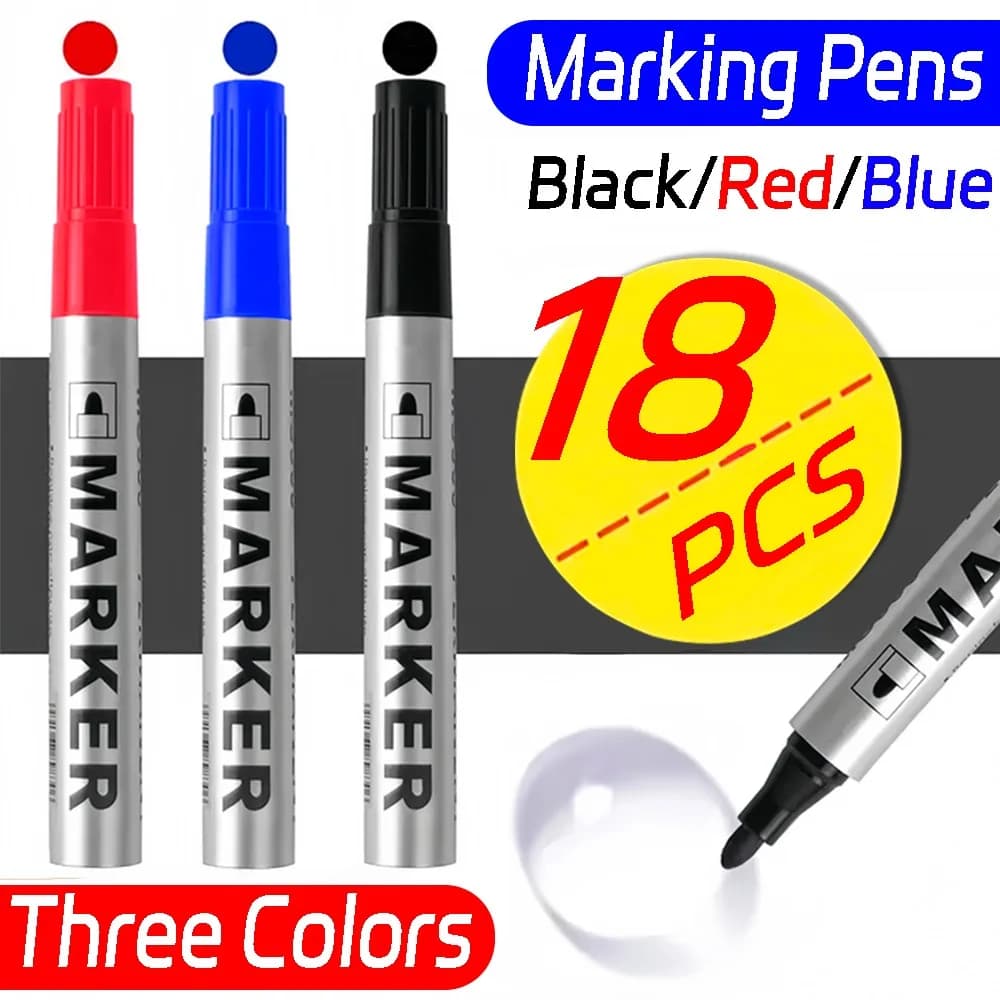 3/9/18Pcs Permanent Art Marker Pen Fine Point Waterproof Quick Drying Ink Black Blue Red 2mm Oil-based Ink Marker Pens 1/2Set