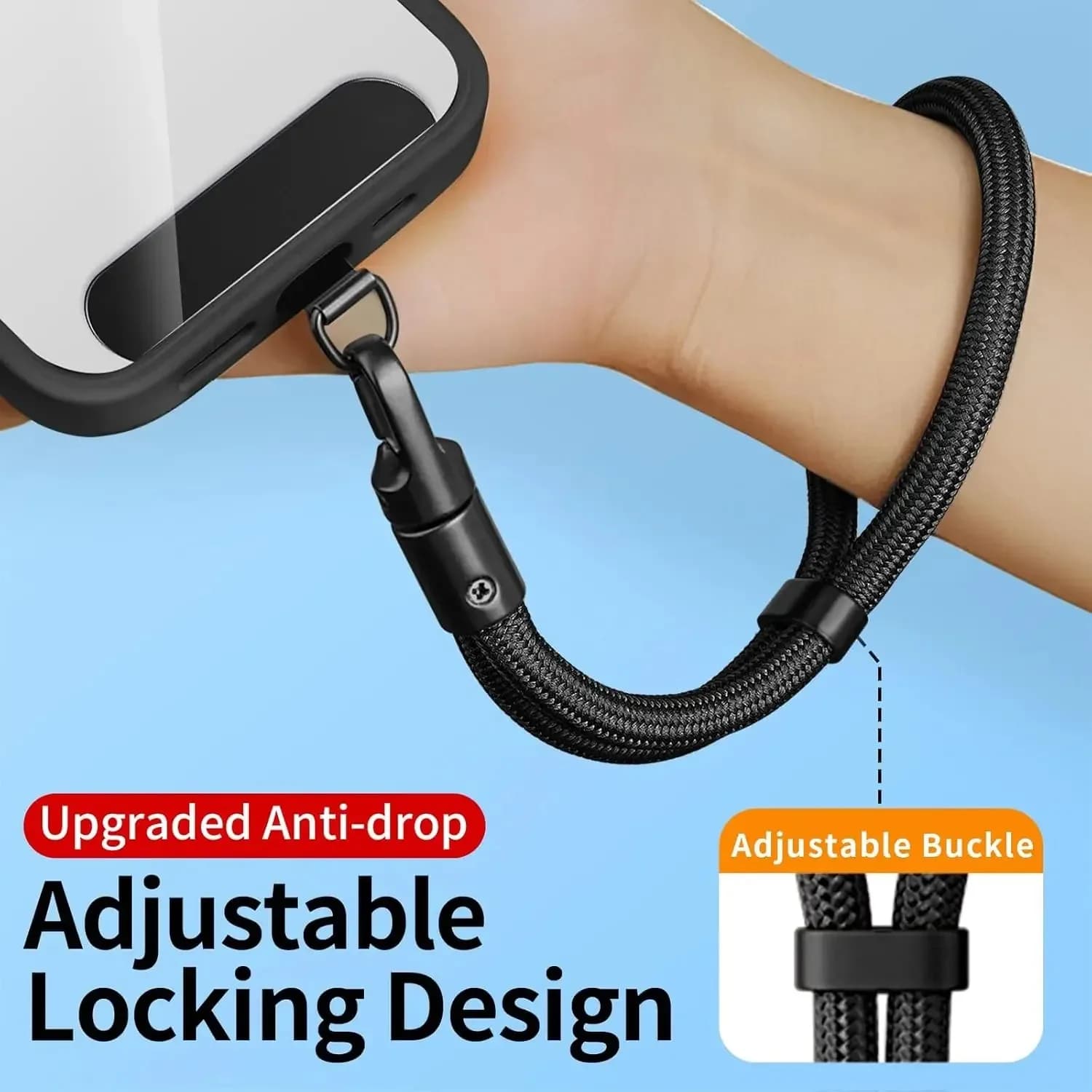 Short wrist strap with universal adjustable cord for mobile phone with self-locking anti-skid design Durable polyester phone strap