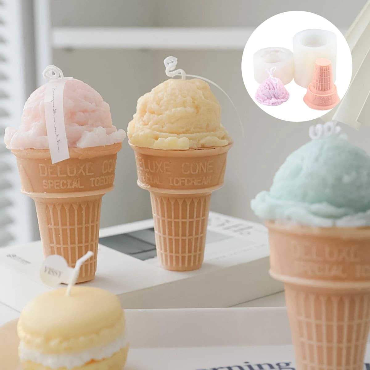 Stampo in silicone per candele per gelato, cono gelato fai da te, aromaterapia, gesso, sapone, pietra diffusa, stampo per candele fatto a mano, strumenti per decorare torte