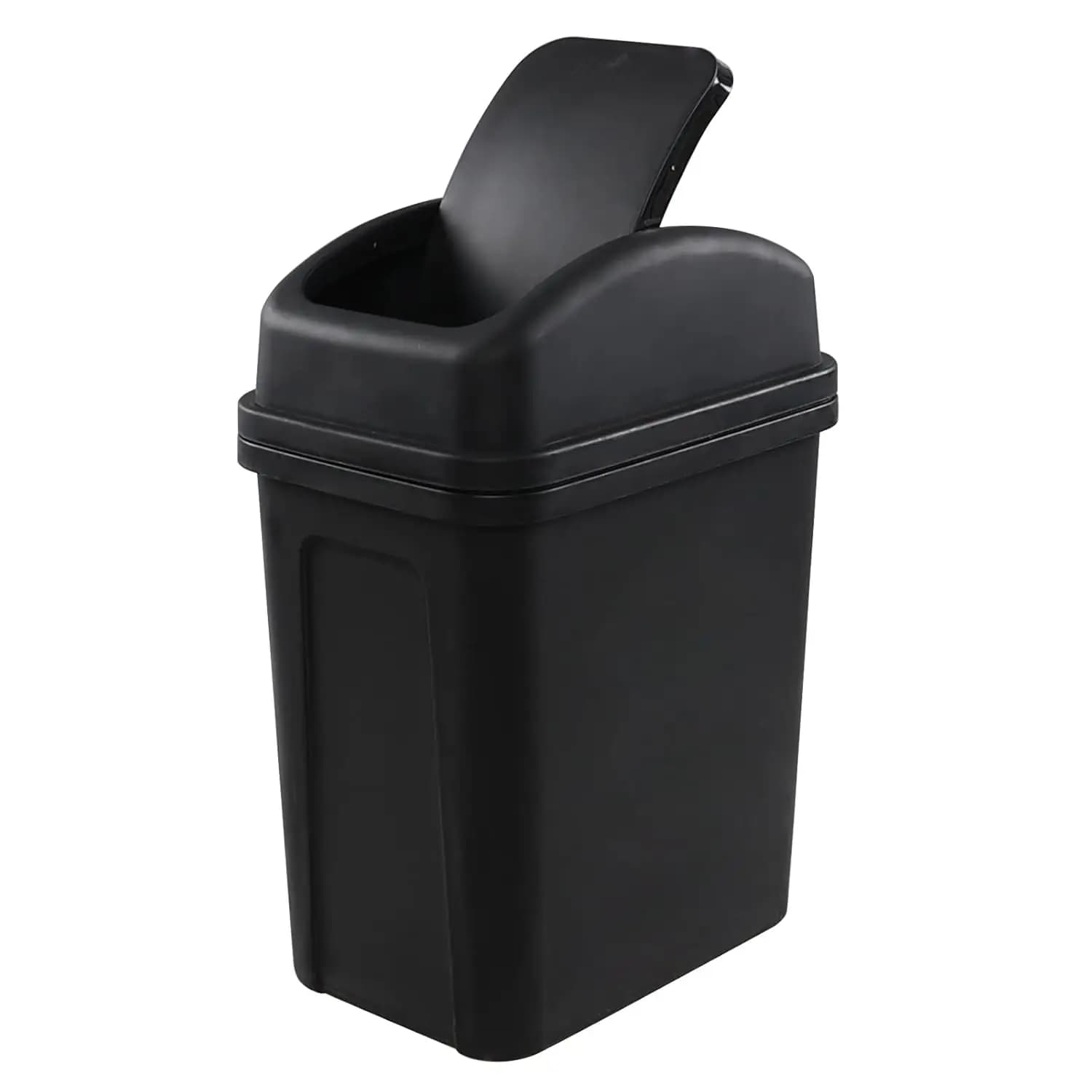 Cestino per Rifiuti in Plastica da 1,8 Galloni con Coperchio a Battente, Piccolo Contenitore Nero per Casa e Ufficio