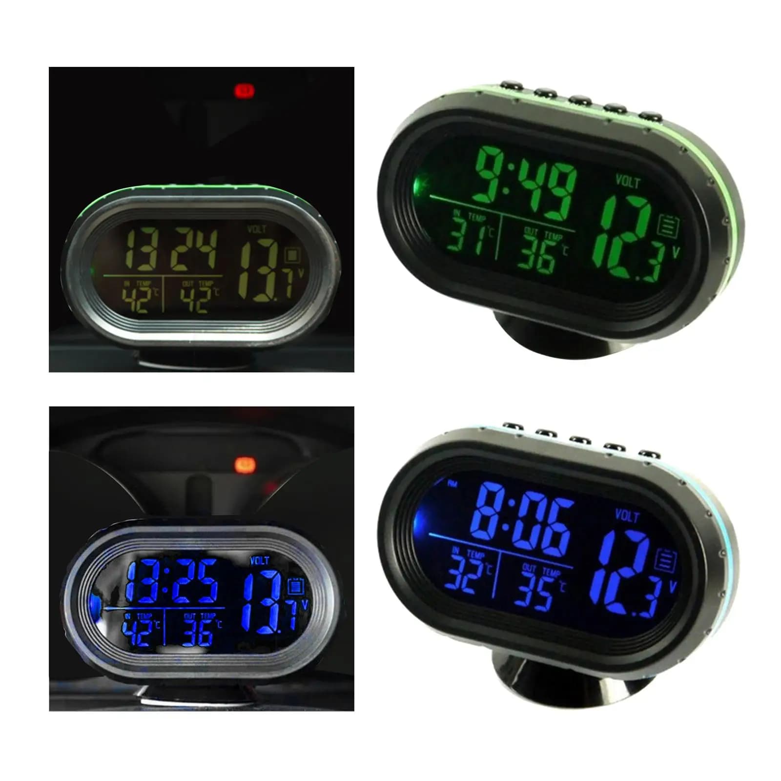 Car Digital Thermometer Clock Voltmeter Voltage Tester Battery Meter 12V