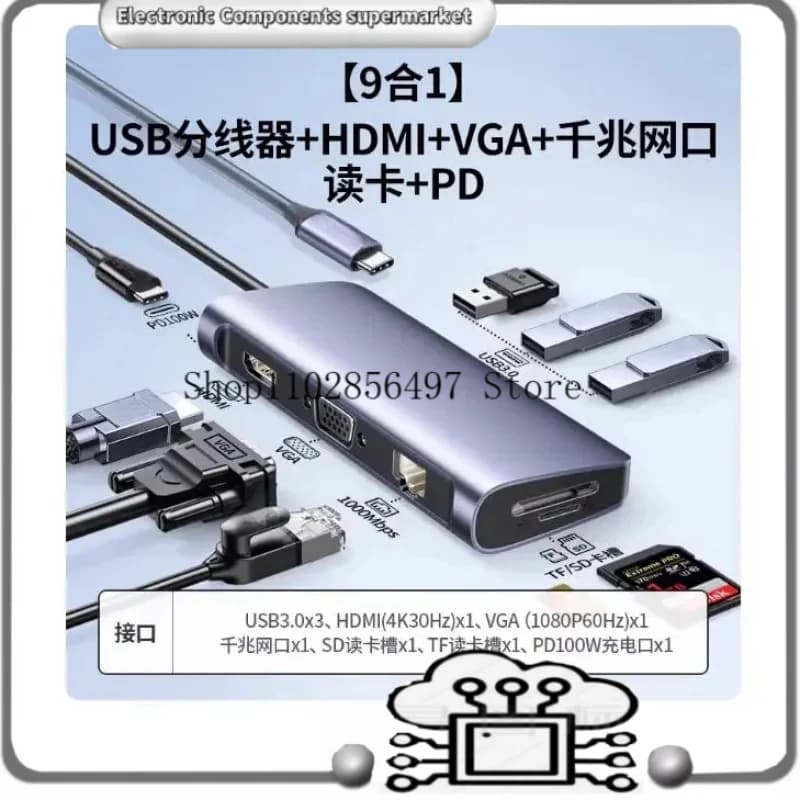Docking Station Type-C Thunderbolt 4, Hub HDMI, Splitter USB, Proiezione Schermo 4K, Adattatore Multi-Porta 9-in-1