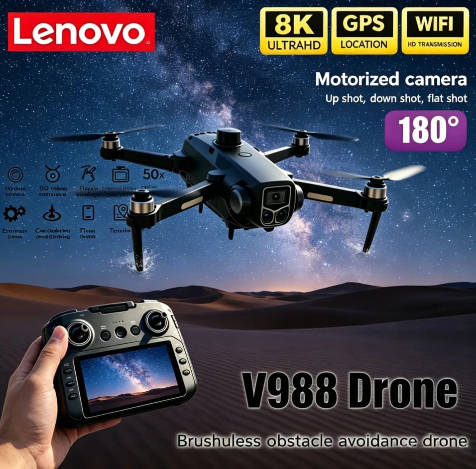 Lenovo V988 Large Screen Remote Control Quadcopter Foldable 8K HD Dual Camera 5G WIFI FPV Professional Obstacle Avoidance Drone
