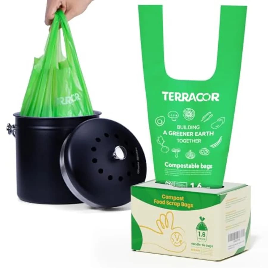 1.6 Gallon Compostable Food Scrap Bags Handle Tie for Kitchen Countertop Bin, 6 L Small Compost Bags, 50 Count, BPI Certified a