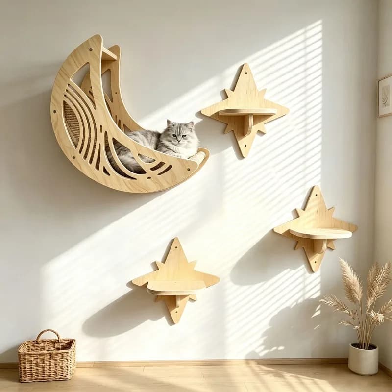 Wooden Cat Trees Wall Mounted Sturdy Cats Climbing Frame Hanging Breathable Comfortable Cat Nest Creative Indoor Durable Pet Toy