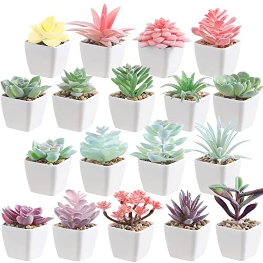Set of 18 Artificial Plants in Vase, Assorted, Decorative, Small Plants in Vase, Artificial Cactus for Shelves, Desks, Rooms and Beds