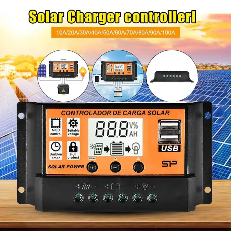 Regolatore di carica solare MPPT/PWM 10A-100A Regolatore batteria pannello solare Doppio display LCD USB Doppio strumento per apparecchiature elettriche