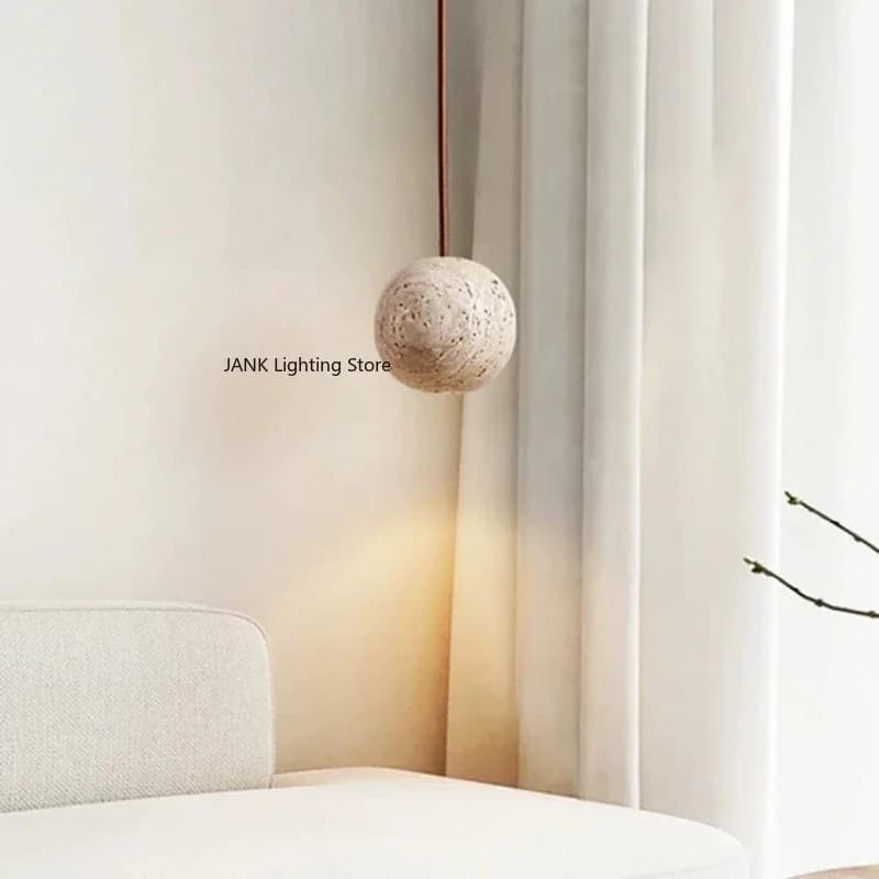 Nordic yellow natural stone Wabi Sabi style bedside bedroom dining room small round light minimalist creative pendant lighting
