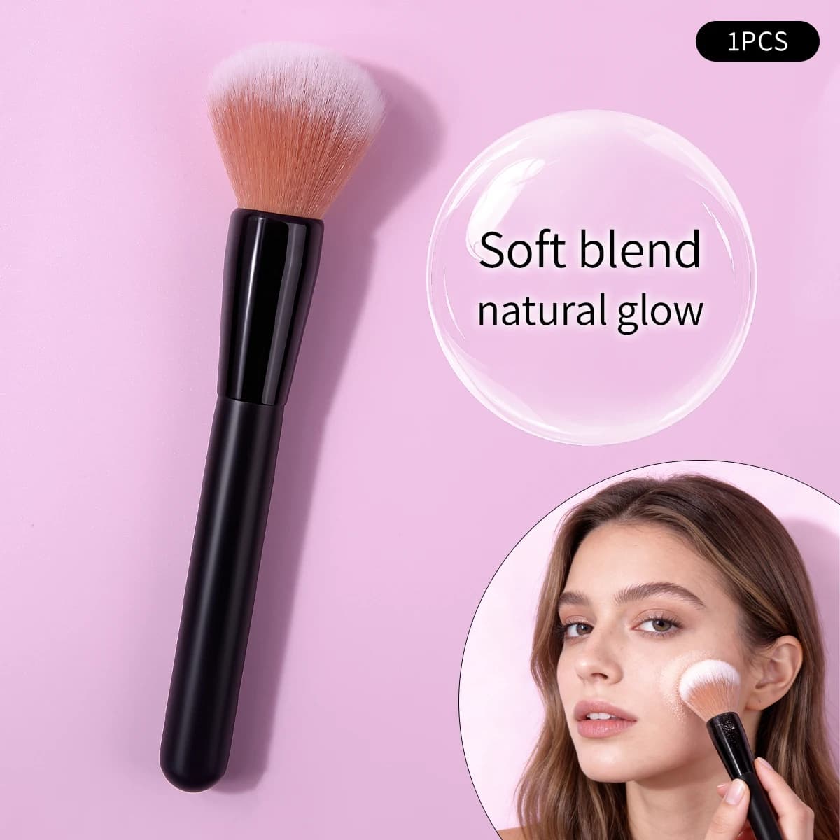 Pennello per Blush con Manico in Legno Morbido, Pennello per Cipria in Polvere, Pennello per Contorno, Pennello per Principianti, Strumenti di Bellezza