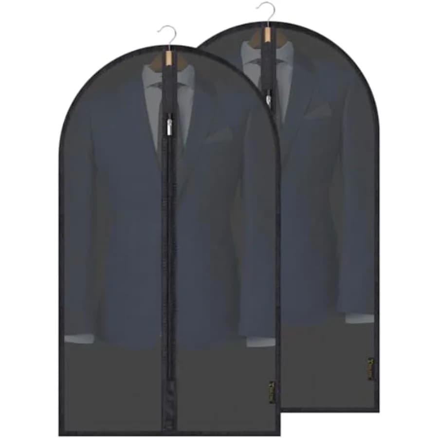 40'' Translucent Garment Bags, 2 Packs PEVA Dress Bag for Closet Clothes Dresses Suit Coats Storage Black, 2PK