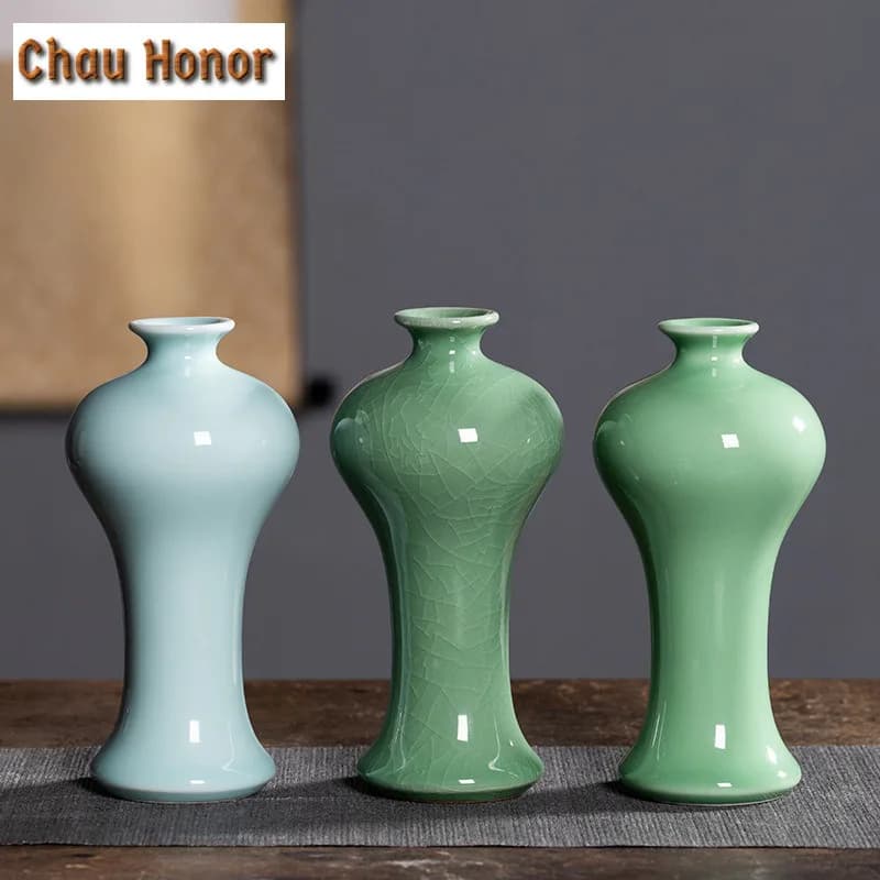 Longquan Celadon Beauty Vase Handmade Flower Insert Cachepot Plant Pot Household Small Flowerpot Cafes Accessories Ornaments