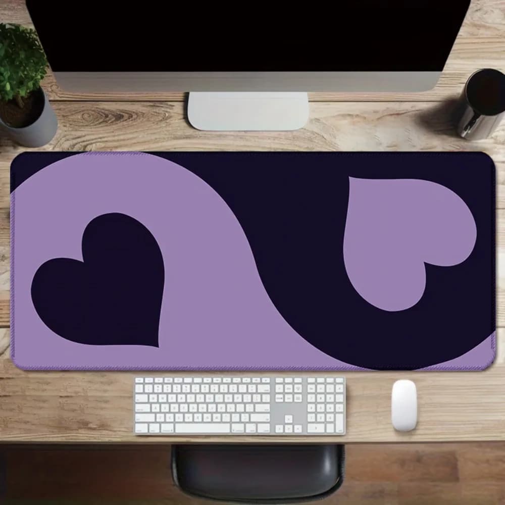 Tappetino per Mouse con Motivo Cuore Nero e Viola, Base Antiscivolo in Gomma, Grande Tappetino per Laptop, Tastiera, Ufficio e Gaming