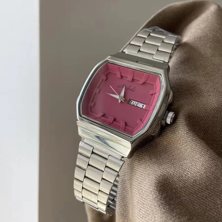 Quartz Women Watch Barrel Shaped Dial Stainless Steel Strap Wristwatch Calendar Fashion Ladies Watches Elegant Casual Clock Gift