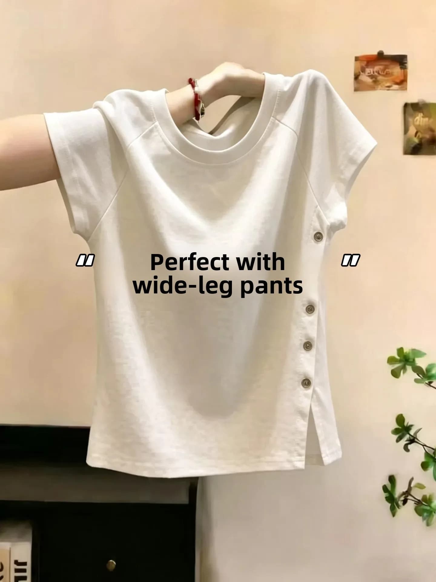 Slimming Effect Summer 2026 New Style Casual Cotton T-shirt for Young Girls High Waist Short Sleeve round Neck Soft Comfortable