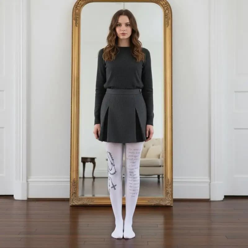 Calze Lunghe Y2K Harajuku Bianche con Stampa Punk, Calze Carine da Donna per Cosplay, Calze Chic Streetwear Anni '00, Collant da Ragazza