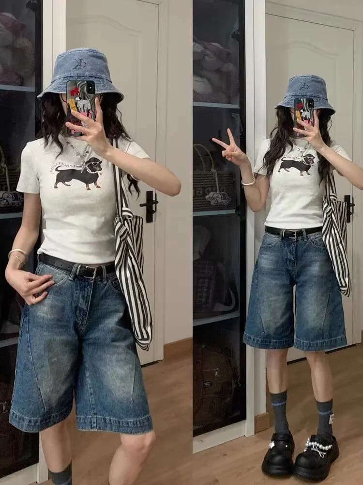 Women's jeans Casual Retro Style American Hottie Summer Jorts Jeans Women's Shorts Shoujo Girl Style Y2k jeans