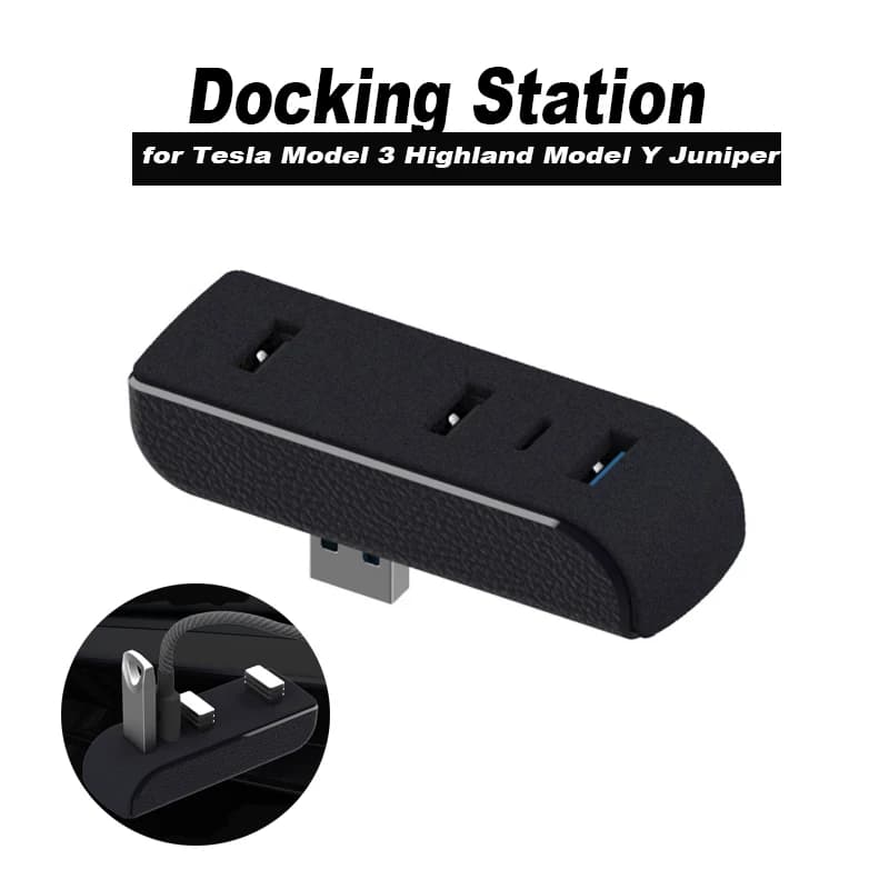 Docking Station per Tesla Model 3+ e Model Y Juniper, Hub USB per Espansione Vano Portaoggetti, Adattatore per Ricarica Rapida e Trasferimento Dati