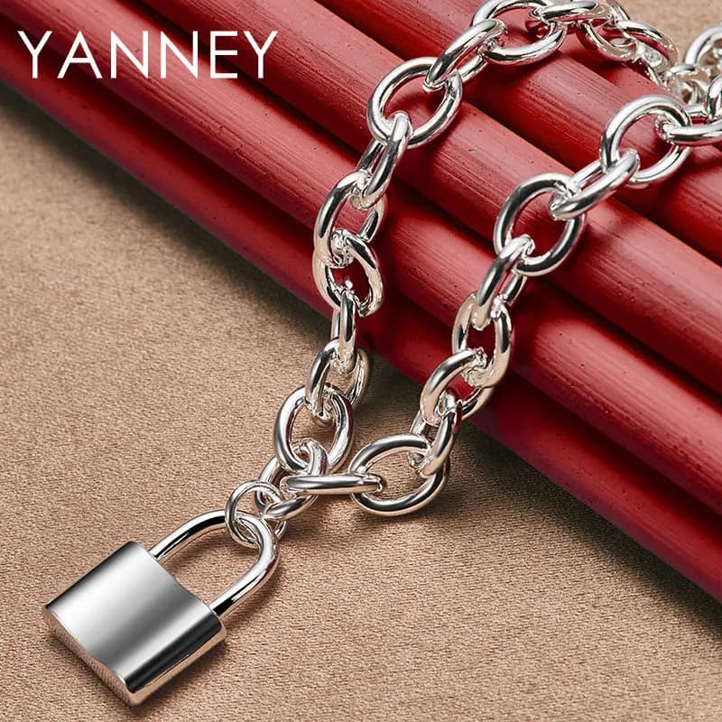 Fine 925 Sterling Silver 18 pollici collana con ciondolo a lucchetto di lusso per donna uomo Charm Fashion Wedding Gift Jewelry