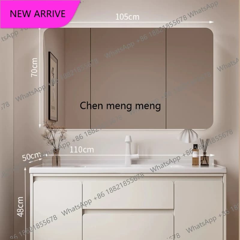 Mobile Bagno Moderno B456 con Specchio e Luci LED, Sottile e Minimalista, con Lavabo Nascosto - Mobili per la Casa