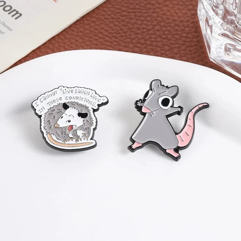 Funny Cartoon Enamel Pins Metal Mouse Brooch Opossum Rat Backpack Hat Bag Collar Lapel Badges Men Women Jewelry Collection Gifts