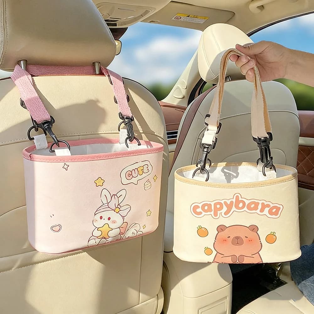 Organizer per auto a forma di coniglio, cestino multifunzionale da appendere al sedile posteriore, contenitore per rifiuti, borsa portaoggetti universale per auto e passeggino.