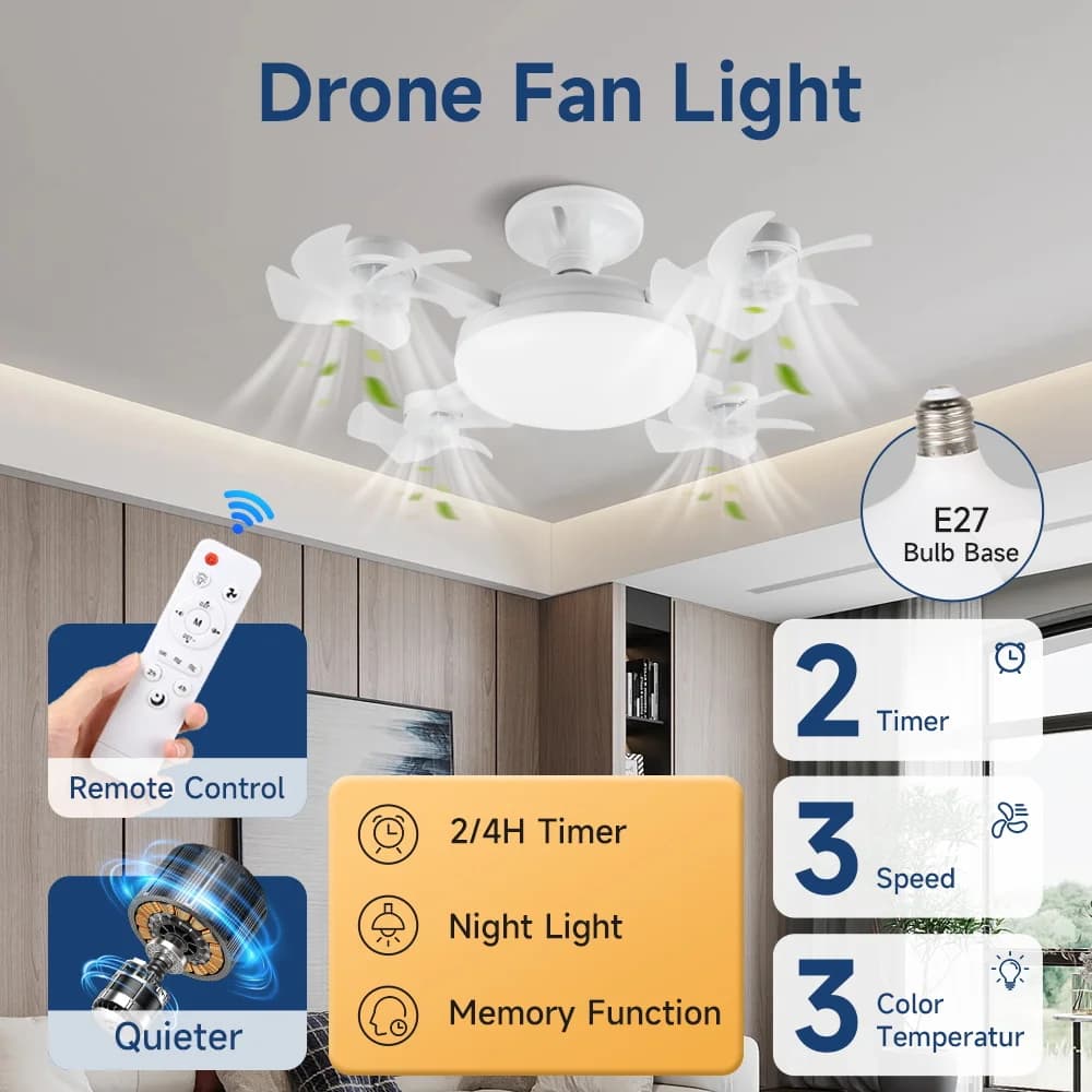 Lampada da soffitto a LED con ventilatore intelligente per lampade da finestra a 3 velocità, soggiorno, telecomando, attenuazione, 3 colori, decorazioni per la casa