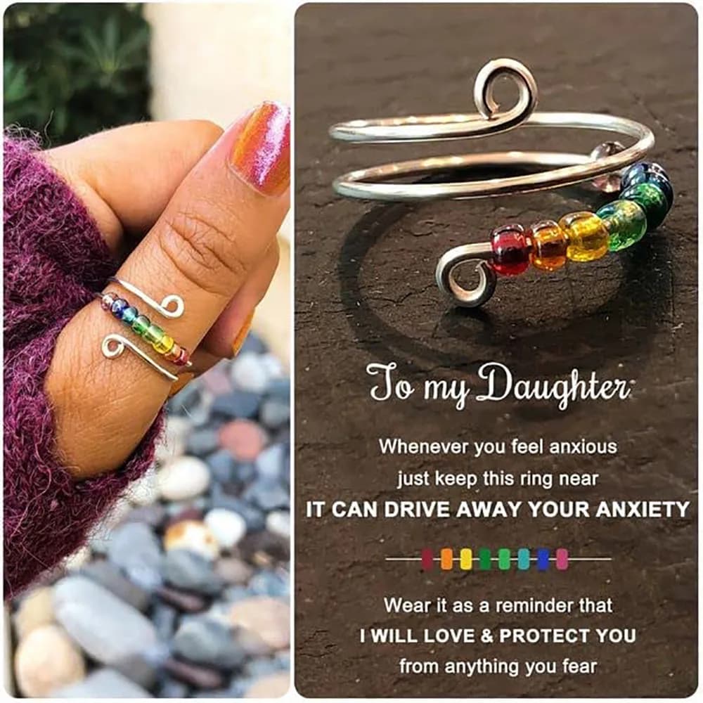 A mia figlia Fidget Ring-guida via la tua ansia cerchio perline anello Spinner, anelli regolabili per alleviare l'ansia in acciaio inossidabile