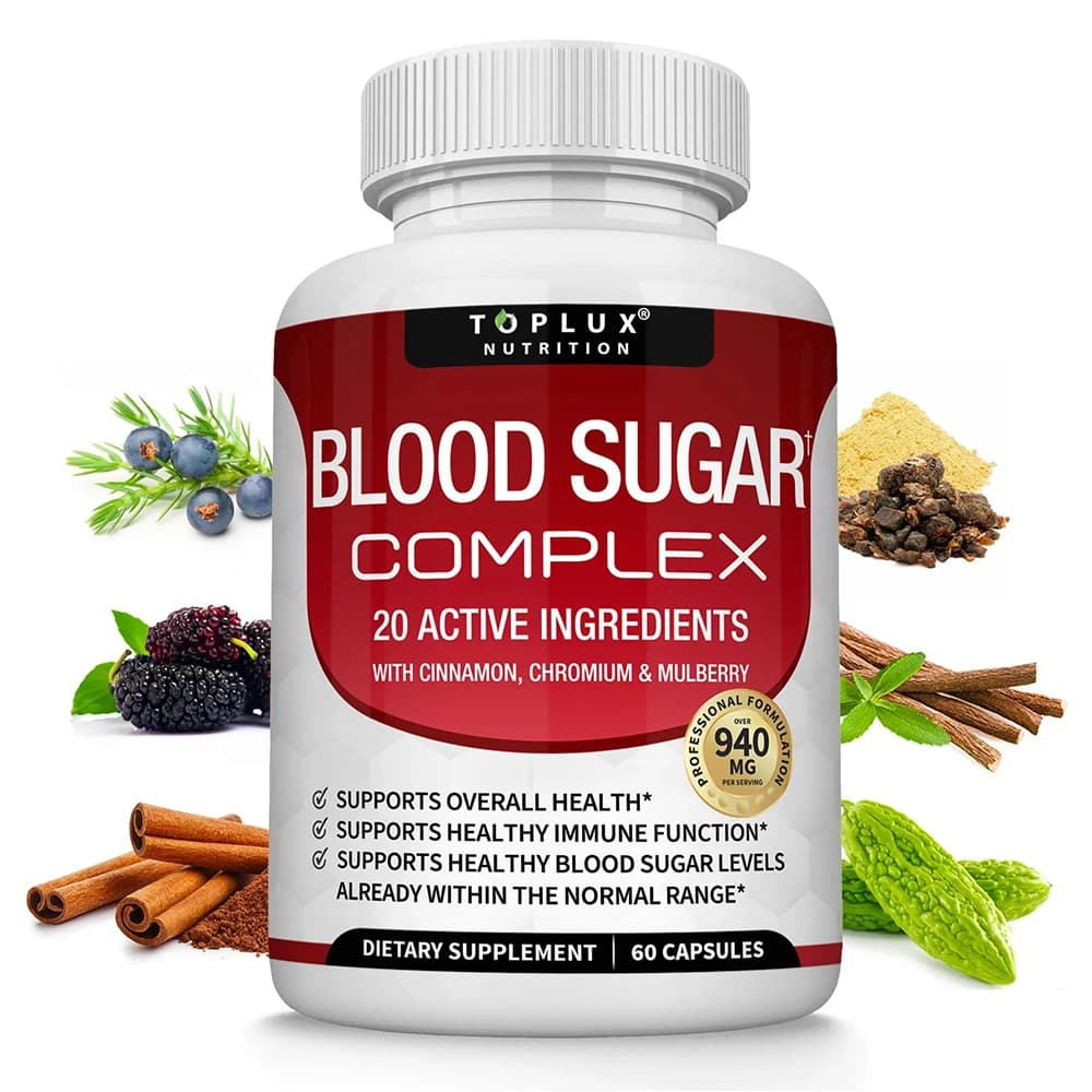 Natural complex supplement of premium blood sugar for men and women - Naturall 20 herbs and vitamins with non-GMO cinnamon, vegan