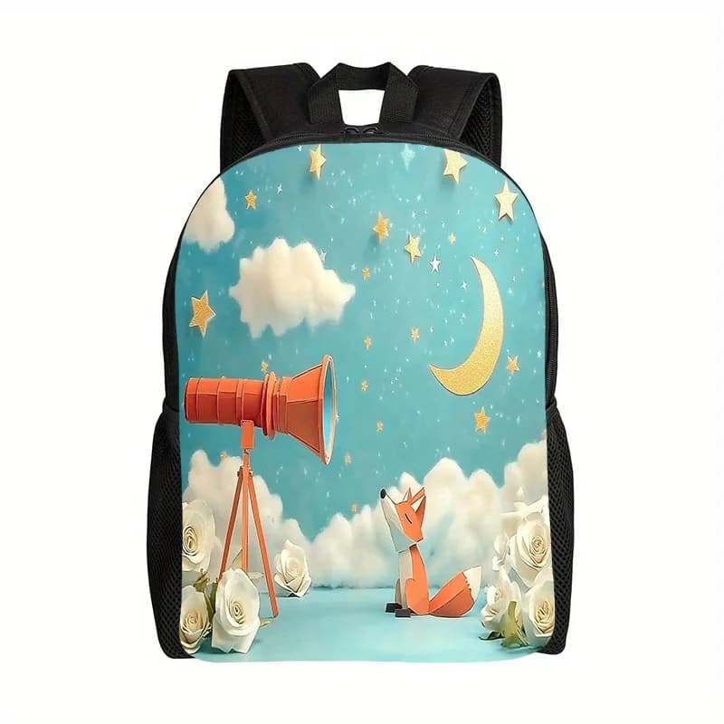 Light backpack - Adjustable shoulder straps, Zip closure - Blue with Design Sky Night Turquoise