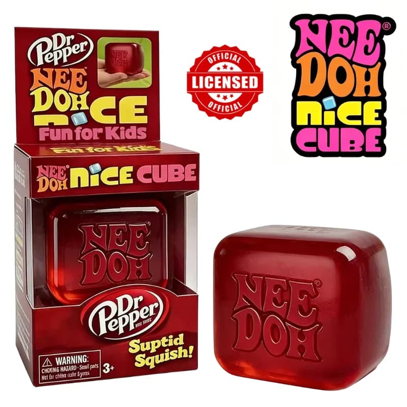 Schylling Dr Pepper & Nice Cube Squeeze Fidget Toy Antistress e Antiansia, Scatola a Sorpresa Sensoriale, Regalo per Bambini e Adulti