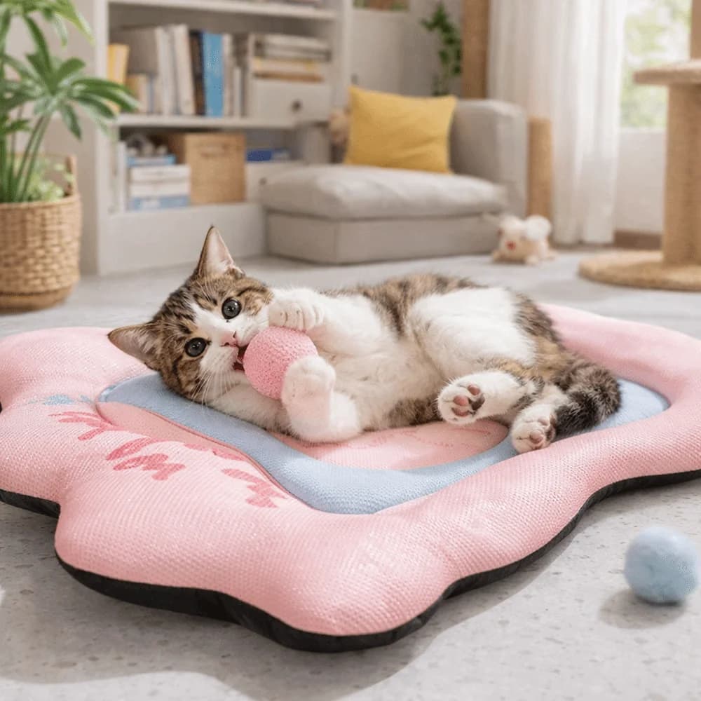 Cuscino per Animali Domestici con Motivi Cartoon, Traspirante e Antiscivolo, Letto per Cani Impermeabile e Rimovibile, per la Stagione Estiva