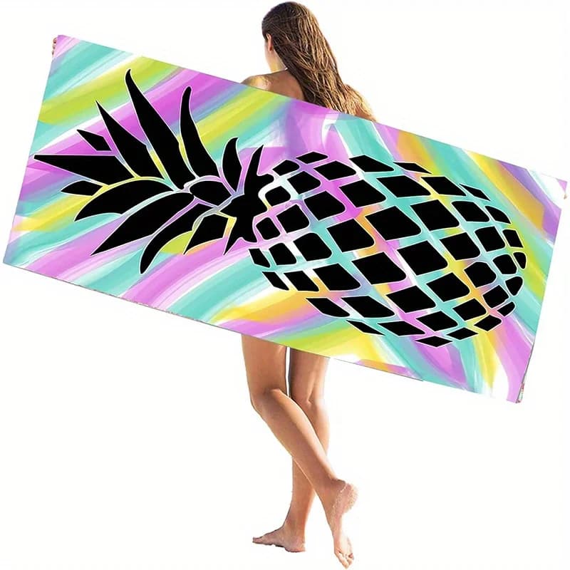 Beach Towel Colorful Abstract Pineapple Pattern Sun Protection Windproof Suitable For Swimming Pool Camping Travel Blanket