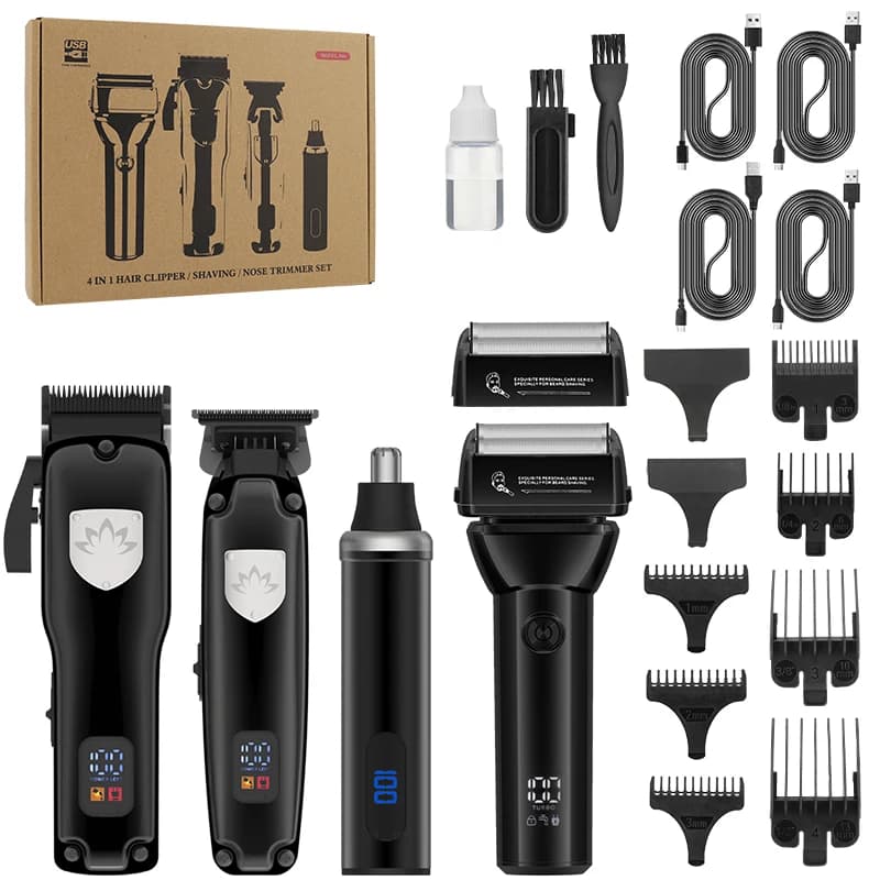 RESUXI 2026 Nuovo Kit di Cura Maschile 4 in 1 con Display LCD, Ricaricabile USB, Tagliacapelli, Regolabarba, Tagliacapelli per Naso, Rasoio a T