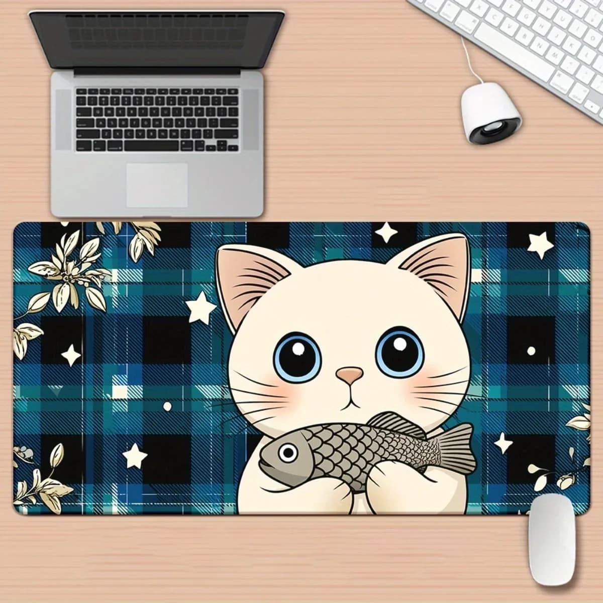 Tappetino per Mouse HD con Motivo Gatto e Pesce, Multifunzionale con Base Antiscivolo in Gomma, per Gaming, Ufficio e Regalo per Amici e Famiglia
