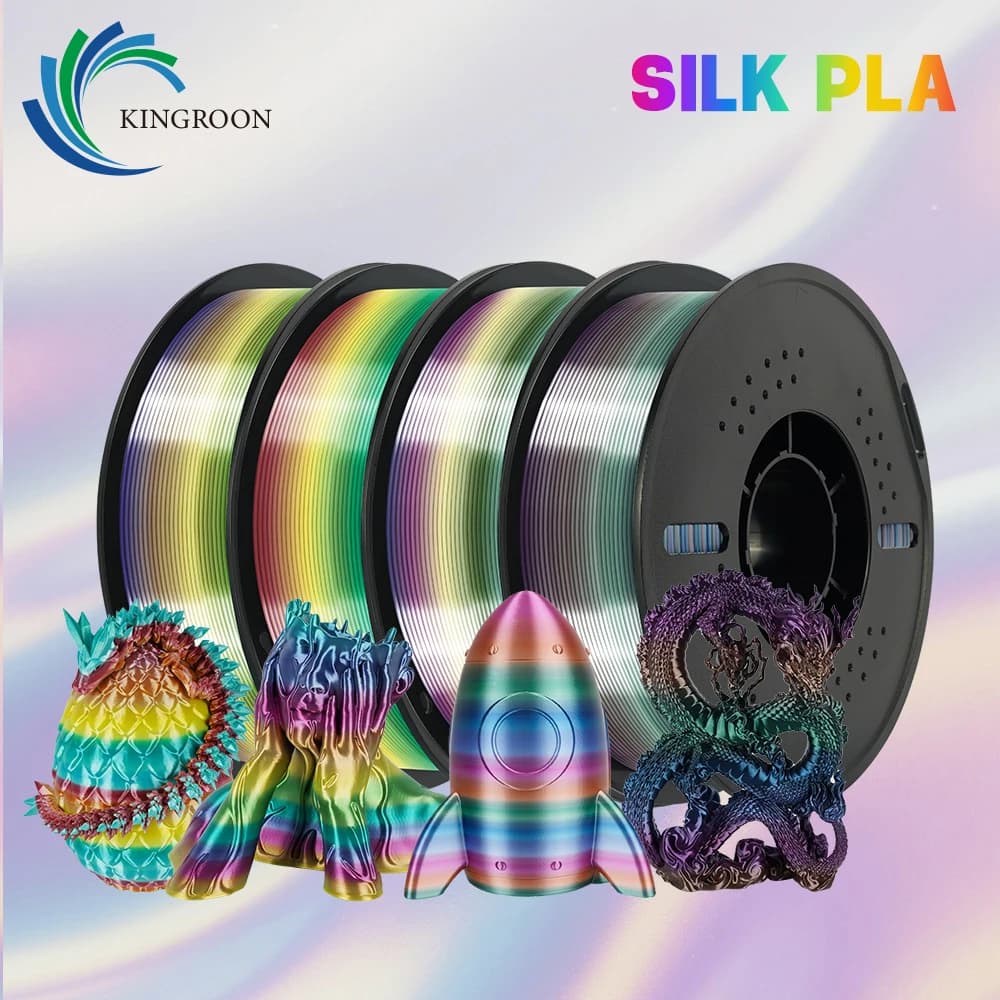 KINGROON PLA Filaments for 3D Printer, Silk Effect, Rainbow, 1kg 4kg, for 3D Printing, 1.75mm