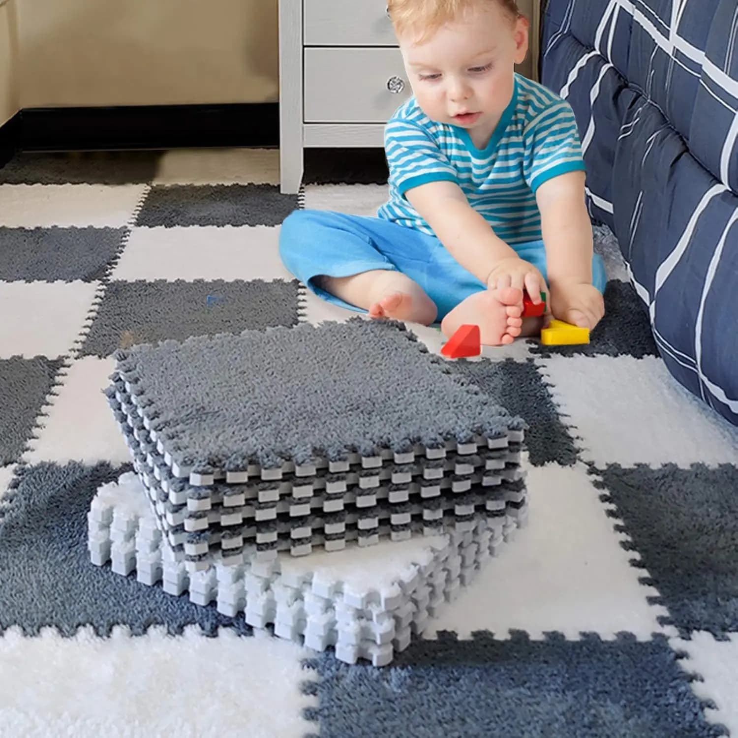 30X30X1cm Soft Plush Children's Mat Eva Foam Puzzle Carpet Warm Children Play Mats Interlocking Rugs Infant Carpet