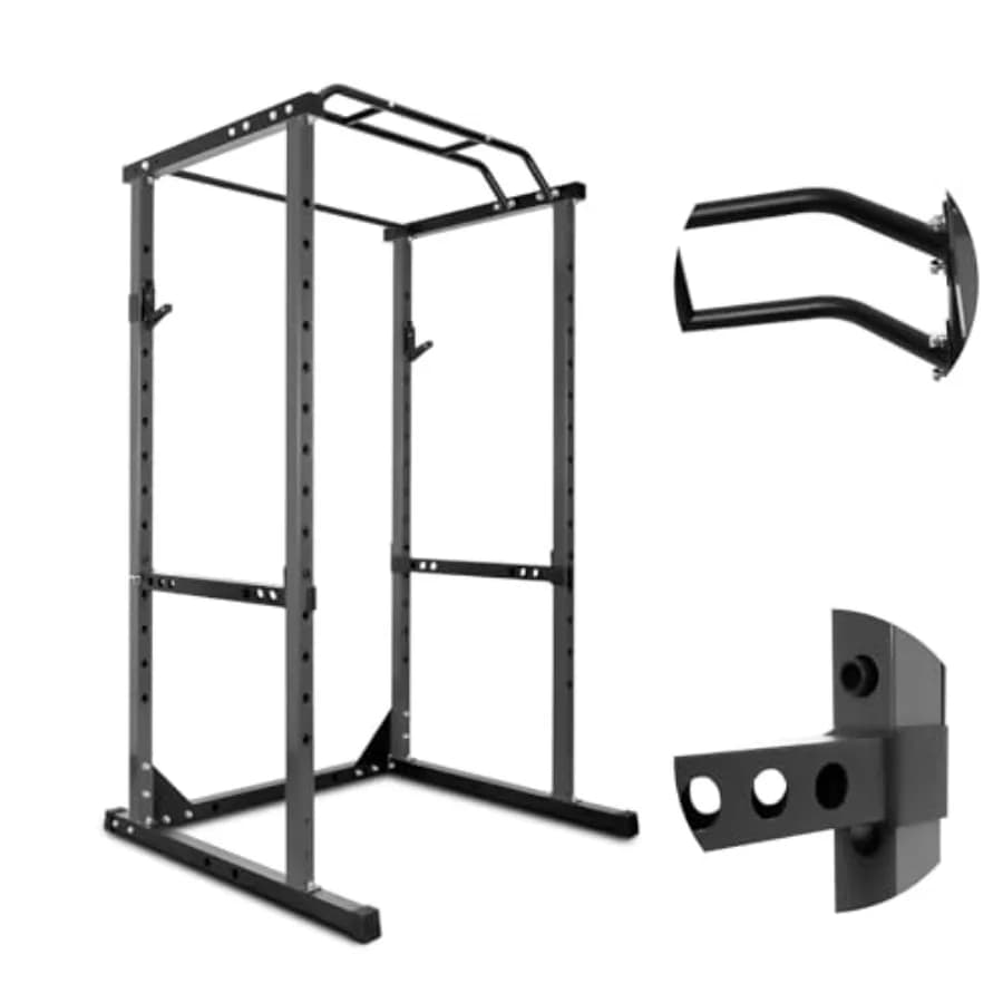 Power Cage Angled with J Traction and Hook Bar, 1200-pound Squat Rack for Home Gym, Adjustable Security Bars, Power Rack for Strength Training