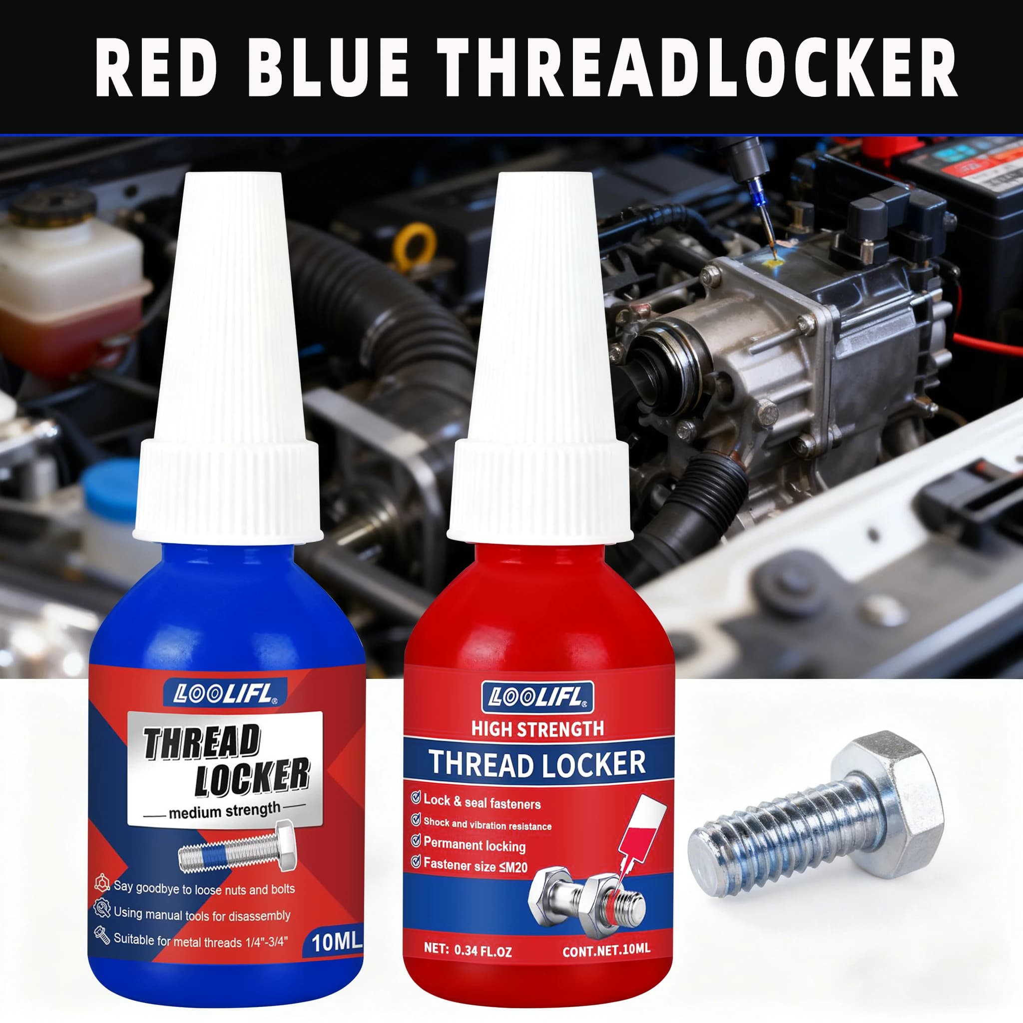 243 blue 271 red thread locking adhesive, permanent locking, fast curing, ideal choice for industrial machinery metal fasteners