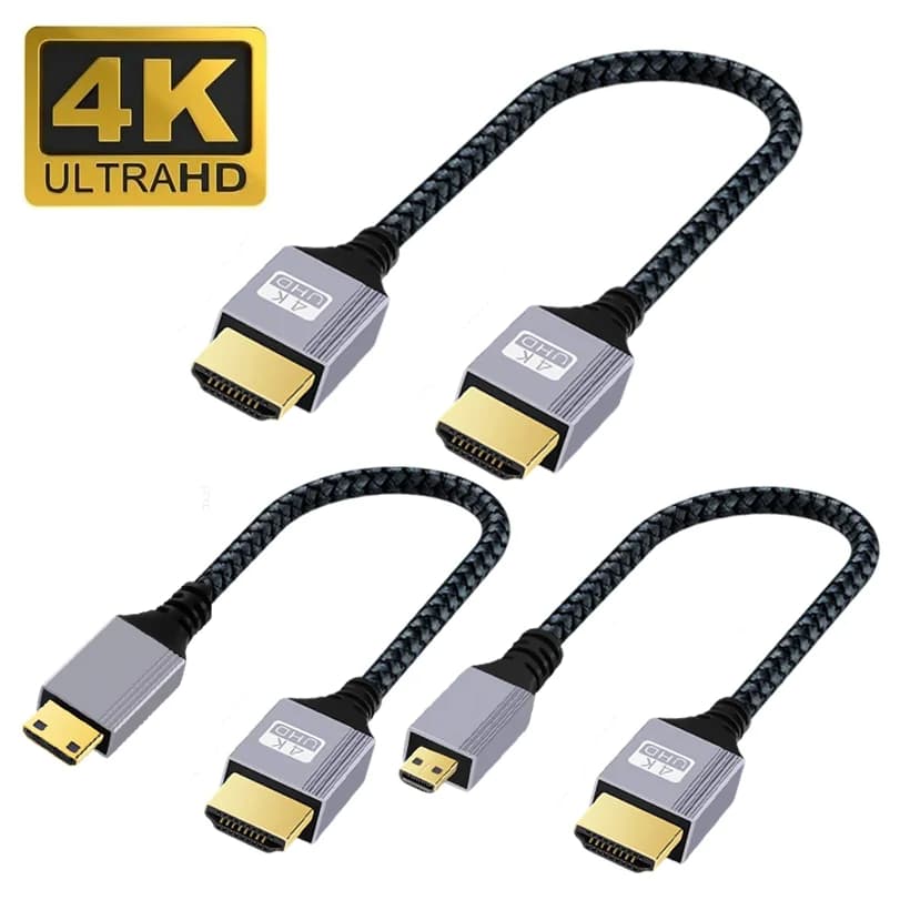 Cavo intrecciato compatibile HDMI 2.0 Connettori placcati in oro mini/micro compatibili HDMI 18 Gbps 4K per monitor fotocamera Gopro DSLR PC TV