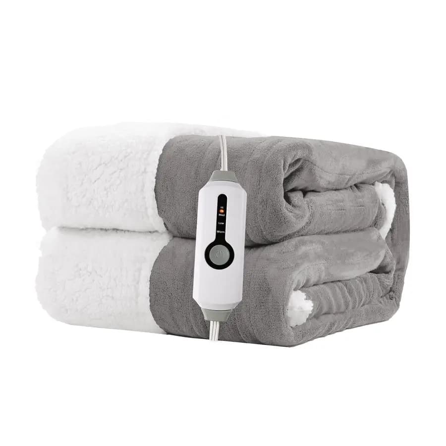 Coperta riscaldante 50"x60" a doppio lato con tessuto in microfibra e sherpa, 4 impostazioni di calore e spegnimento automatico dopo 3 ore, lavabile in lavatrice.