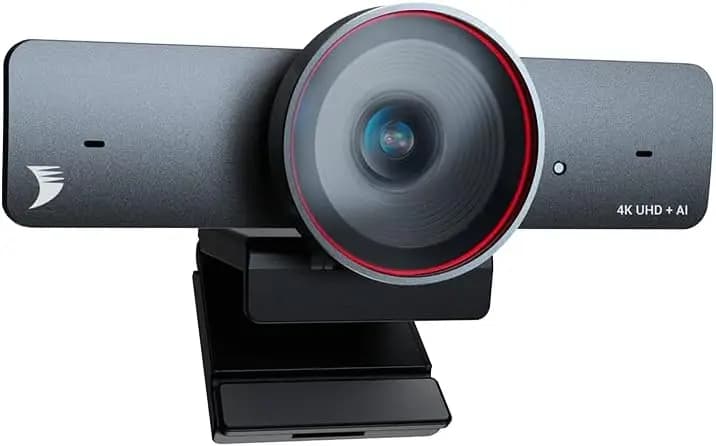 Webcam per Conferenze 4K con Tracciamento AI, Inquadratura Automatica e Rilevamento Presentatore, 120° ° Grandangolare, doppio microfono con cancellazione del rumore, privacy