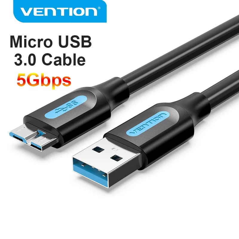 Vention Cavo USB 3.0 a Micro B Disco rigido Trasferimento dati da 5 Gbps Cavo di ricarica rapido per cavo HDD esterno SSD Samsung Seagate